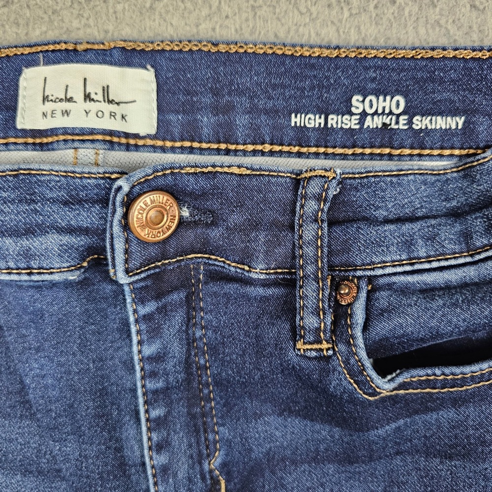 Nicole Miller SOHO Jeans Women 8 Blue High Rise Ankle Skinny Dark Wash Stretch - Picture 4 of 8